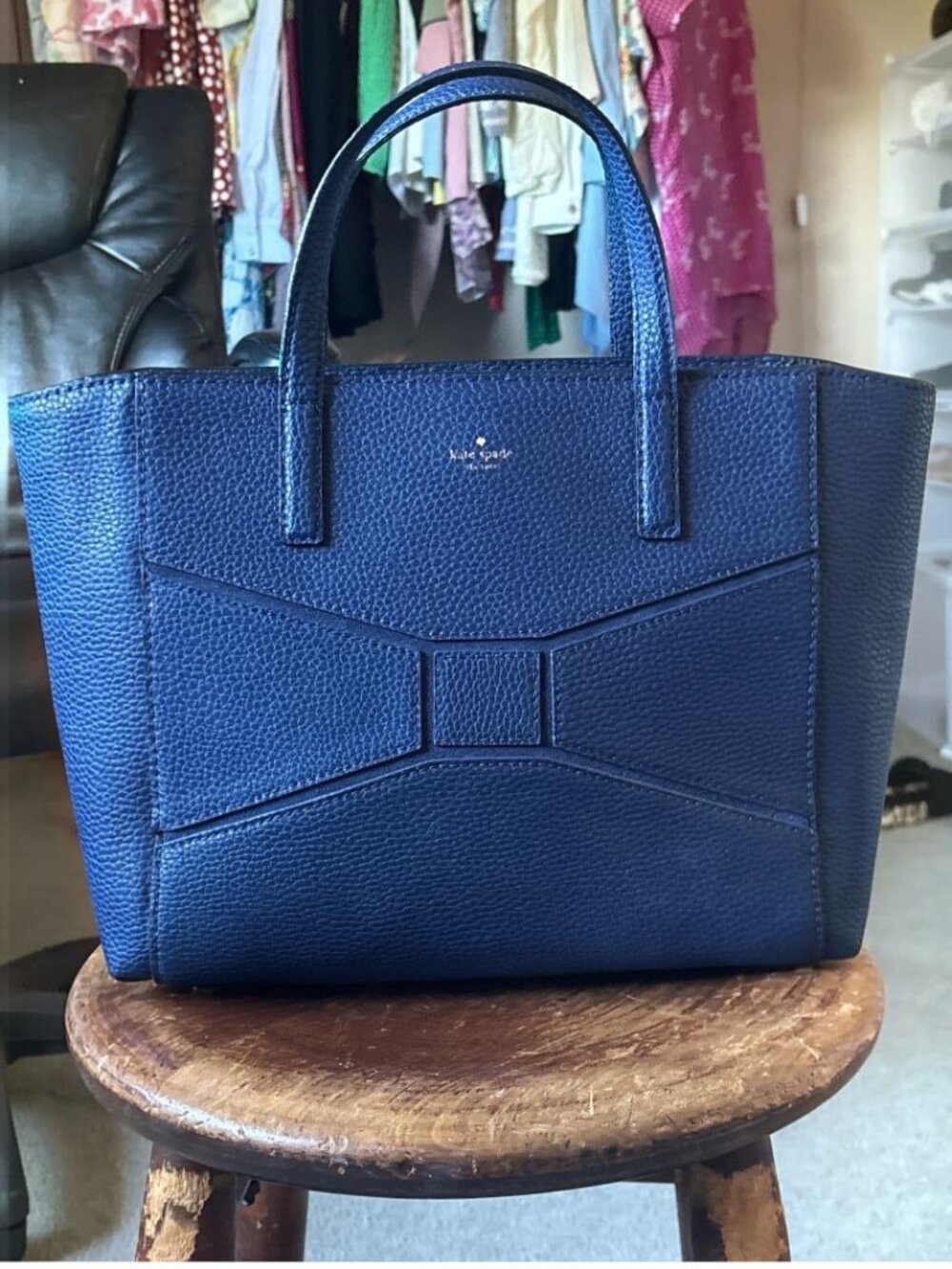 Kate Spade Bridge Place Francisca Tote Bag Navy Blue Pebbled Leather